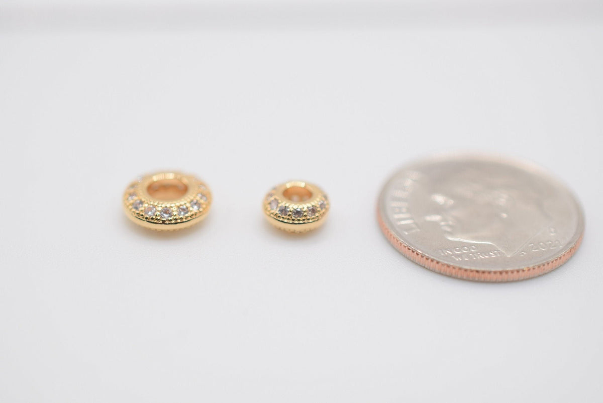 6mm/8mm Roundel 18k Gold Filled Look, EP Micro Pave Beads with Clear CZ Cubic Zirconia  GFM13GH/GFM8GH jewelry making supp...