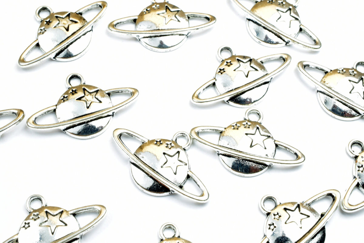 10PCs Saturn Planet With Stars Charm Size 14x22mm Silver Tone Charm Solar Space Pendant Finding For Jewelry Making jewelry...