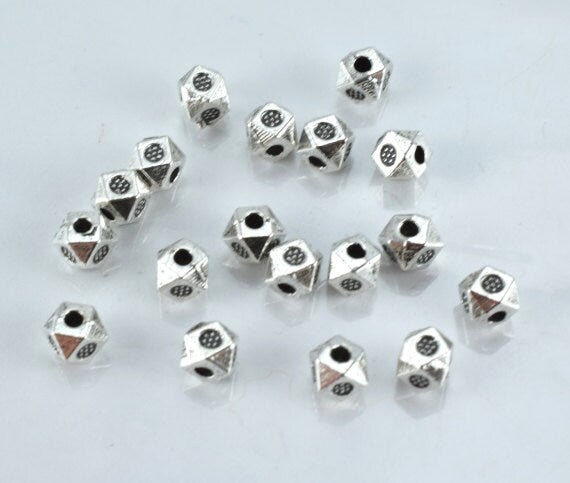 Antique Silver Metal Beads: 4mm Textured Alloy, Dimensional Finish - 1mm Hole, Pack of 50, Jewelry Making Supplies