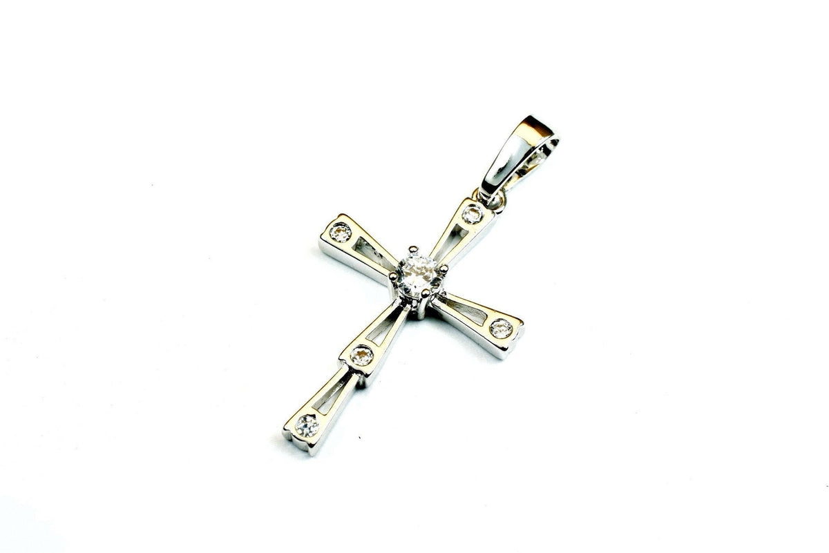 White Gold Filled Cross Pendant Clear Cz: Classic Symbolic Charm, Tarnish Resistant Finish (30x19mm, Rhodium Plated, Unisex)