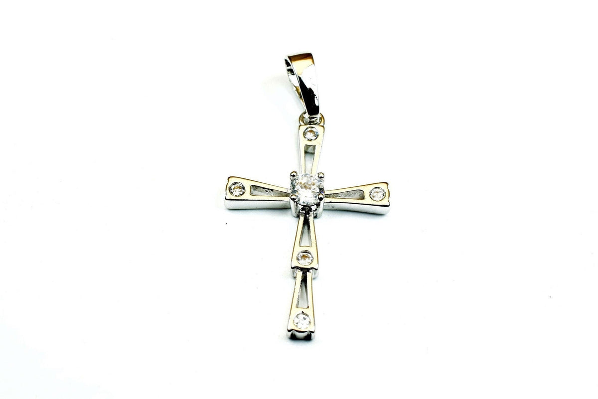 White Gold Filled Cross Pendant Clear Cz: Classic Symbolic Charm, Tarnish Resistant Finish (30x19mm, Rhodium Plated, Unisex)
