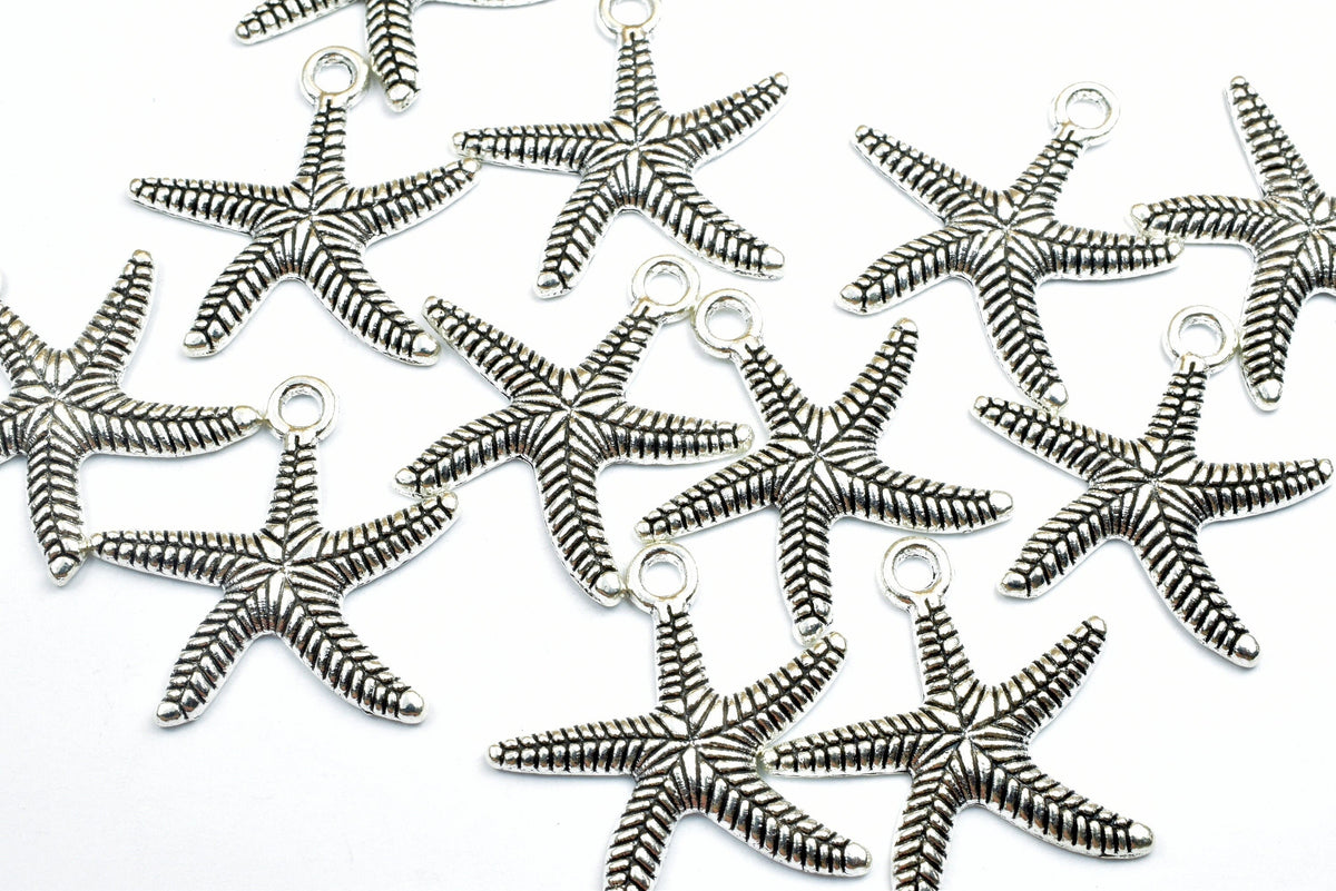 10PCs Sea Star Charms Size 25mm Antique Tibetan Silver Tone Charm Ocean Beach Sea Pendant Finding For Jewelry Making jewel...