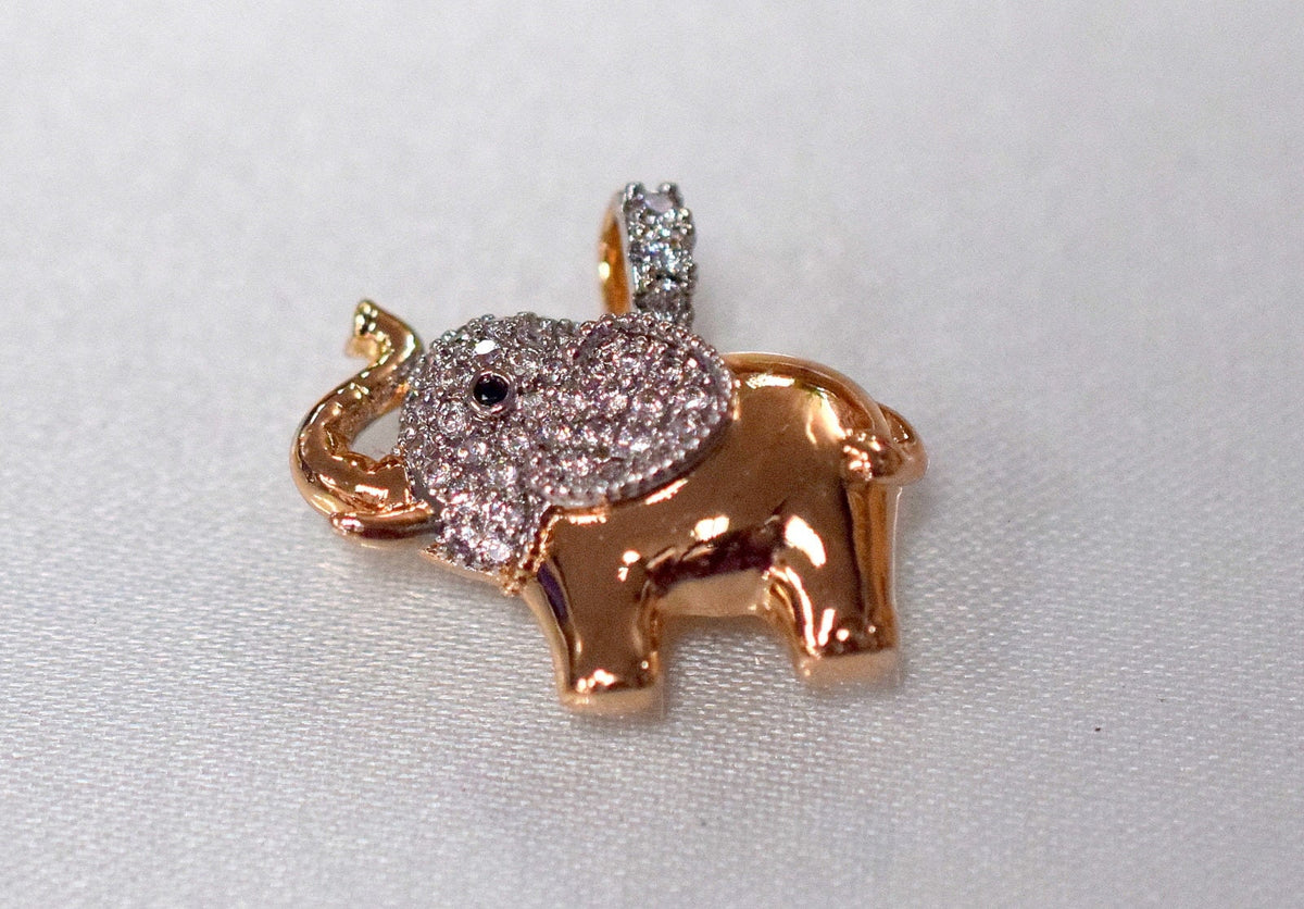18K Gold Filled Elephant Charm Pendant, Clear Cubic Zirconia (22x20mm, Base Metal Copper, Tarnish-Resistant Finish)