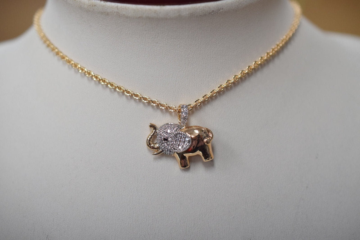 18K Gold Filled Elephant Charm Pendant, Clear Cubic Zirconia (22x20mm, Base Metal Copper, Tarnish-Resistant Finish)