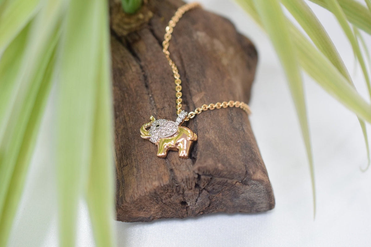18K Gold Filled Elephant Charm Pendant, Clear Cubic Zirconia (22x20mm, Base Metal Copper, Tarnish-Resistant Finish)