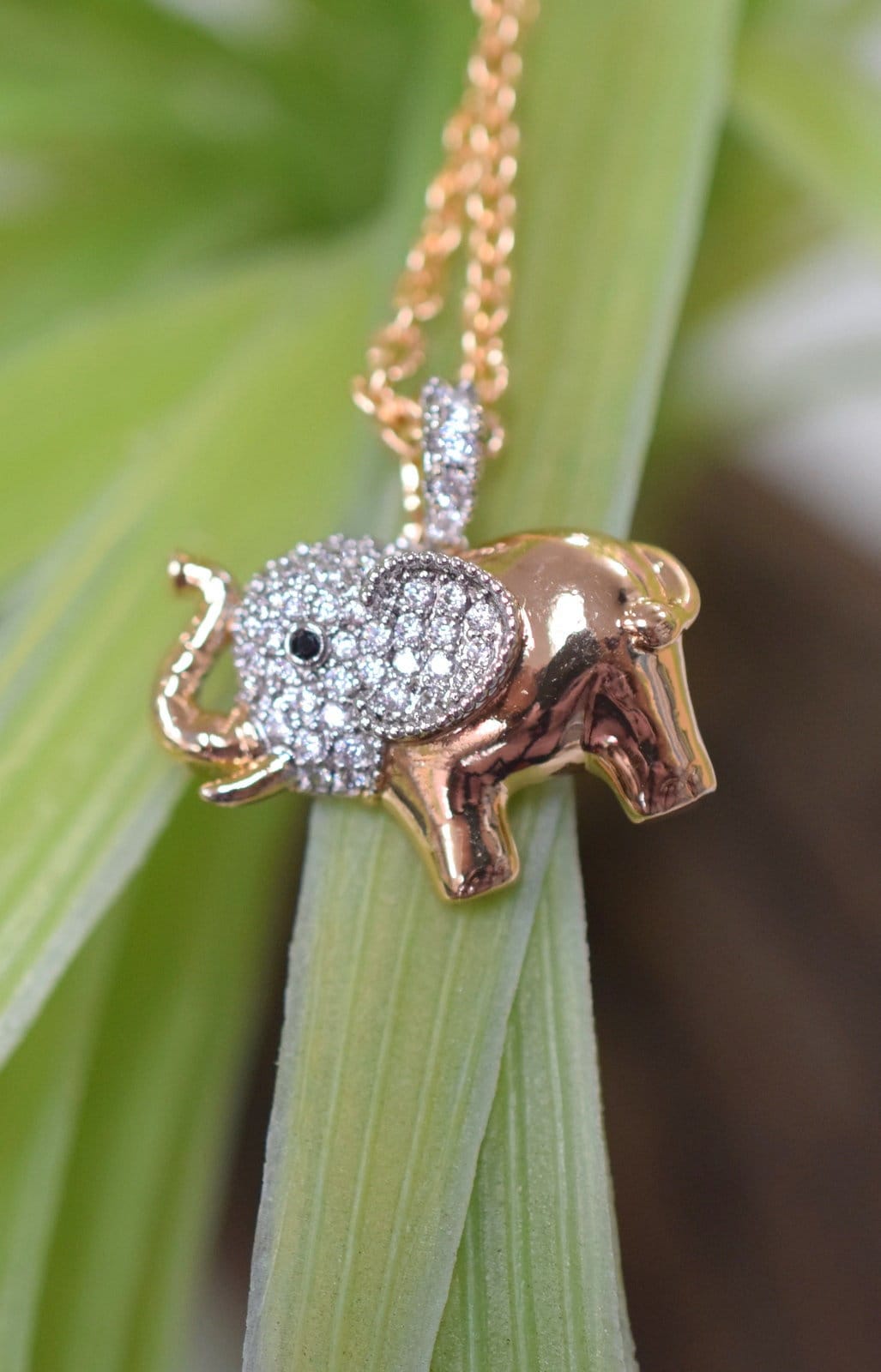 18K Gold Filled Elephant Charm Pendant, Clear Cubic Zirconia (22x20mm, Base Metal Copper, Tarnish-Resistant Finish)