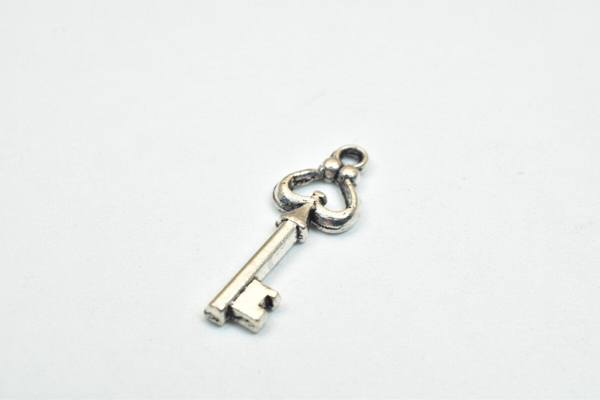 24 PCs Silver Key Alloy Pendant Charm Size 20x7mm Jump Ring 1mm, 2mm Thickness For Jewelry Making jewelry making supplies