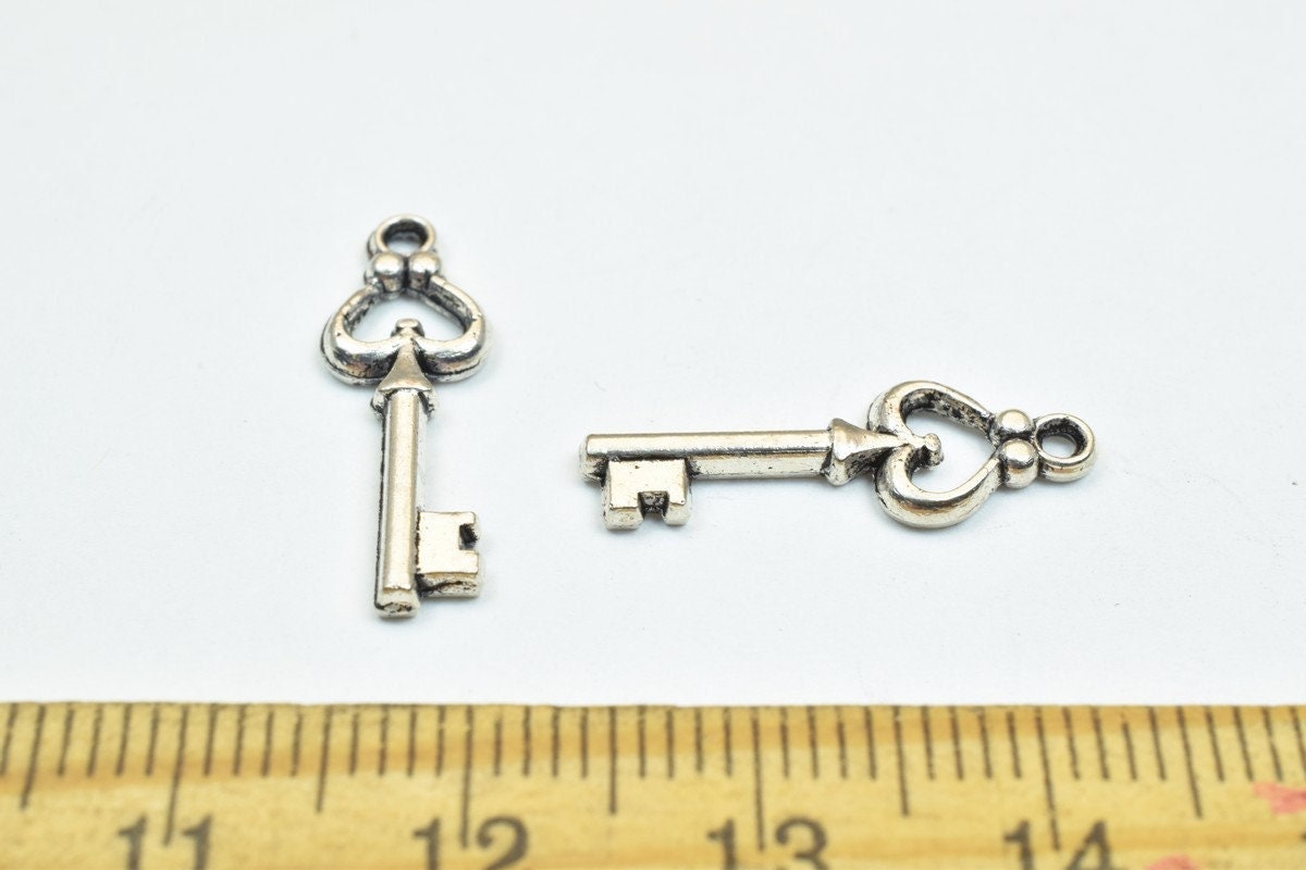 24 PCs Silver Key Alloy Pendant Charm Size 20x7mm Jump Ring 1mm, 2mm Thickness For Jewelry Making jewelry making supplies...