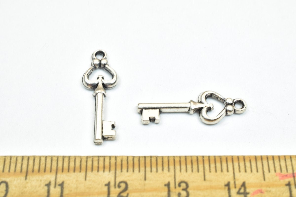 24 PCs Silver Key Alloy Pendant Charm Size 20x7mm Jump Ring 1mm, 2mm Thickness For Jewelry Making jewelry making supplies...