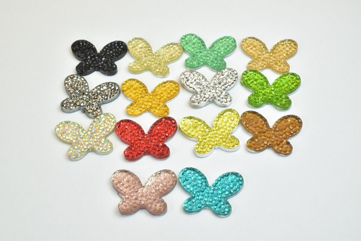 10 PCs Sparkly Acrylic Rhinestone Butterfly 22x17mm Resin Flatback Decoden Beads Kawaii Cabochons Phone Case Embellishment...