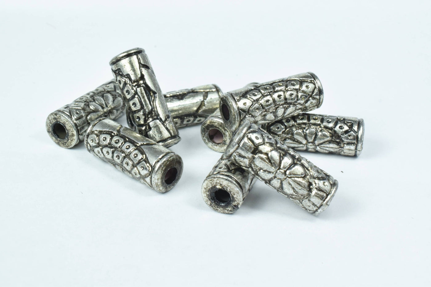 11x27mm Antique Gold/Silver Black Accent resin Plastic Vintage Tube Beads, Tube Beads, Large hole beads, Sold by 50PCs, Go...