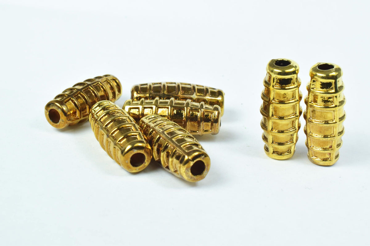 11x26mm Plastic Textured African Resin Tube Beads/Tube Plastic Textured Beading Tools/Textured Wholesale Beads/Antique Gol...