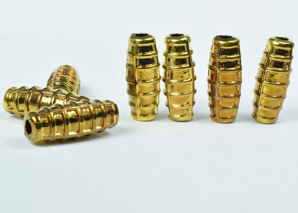 11x26mm Plastic Textured African Resin Tube Beads/Tube Plastic Textured Beading Tools/Textured Wholesale Beads/Antique Gol...