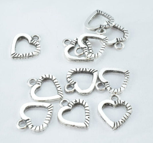12x14mm Ribbed Antique Silver Heart Pendant Charm, 20pcs/PK, Bail opening:2mm, 2mm Pendant thickness jewelry making supplies