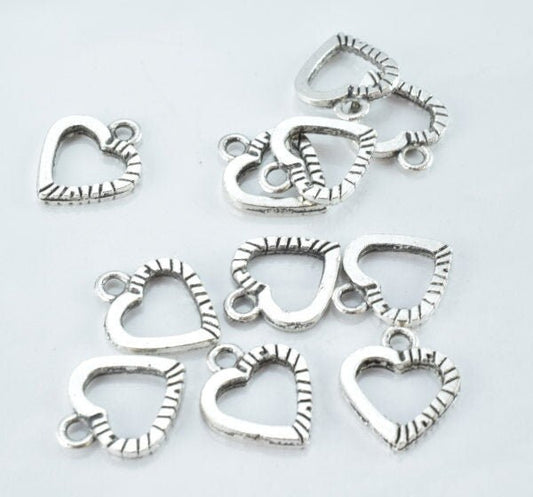 12x14mm Ribbed Antique Silver Heart Pendant Charm, 20pcs/PK, Bail opening:2mm, 2mm Pendant thickness jewelry making suppli...