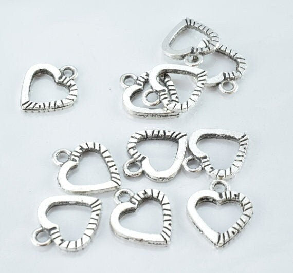 12x14mm Ribbed Antique Silver Heart Pendant Charm, 20pcs/PK, Bail opening:2mm, 2mm Pendant thickness jewelry making suppli...