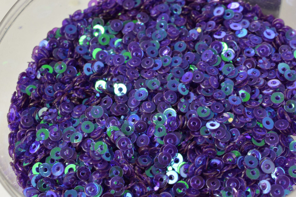 Blue Violet Sequins: Iridescent Round Sheen - 3/4/6mm Sizes, Lightweight Flat Sequins for Fashion and Costumes