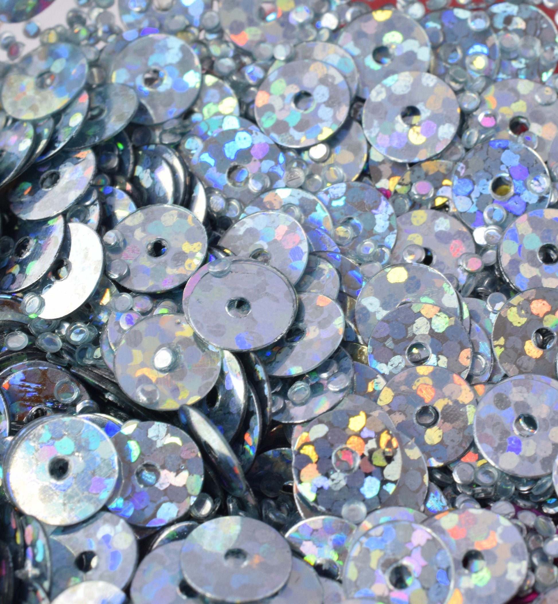 Round Sequins Loose - Dark Silver Iridescent Mix - 4mm & 6mm Flat Sequins, Center Hole, Sewing and Costume Embellishments