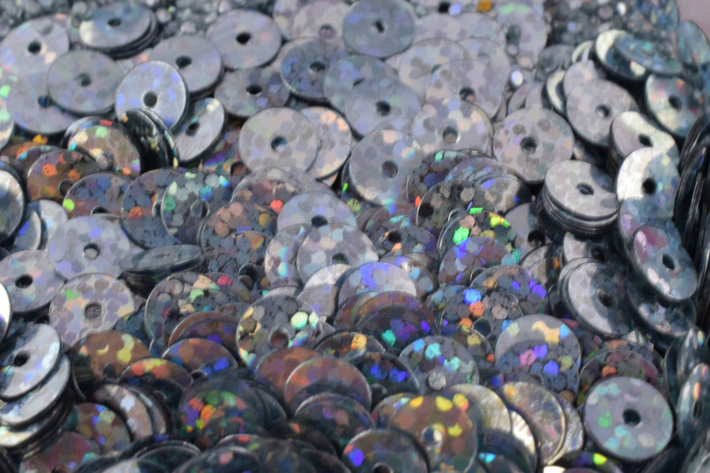 Round Sequins Loose - Dark Silver Iridescent Mix - 4mm & 6mm Flat Sequins, Center Hole, Sewing and Costume Embellishments