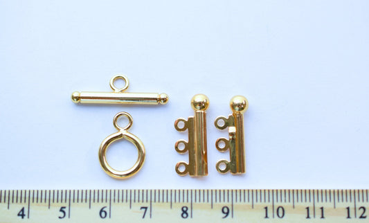 Gold Filled Look, EP clasp 3 lines bar clasp 26x14mm/Toggle 12mm jewelry making supplies - detail image 2