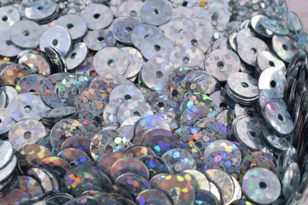 Round Sequins Loose - Dark Silver Iridescent Mix - 4mm & 6mm Flat Sequins, Center Hole, Sewing and Costume Embellishments