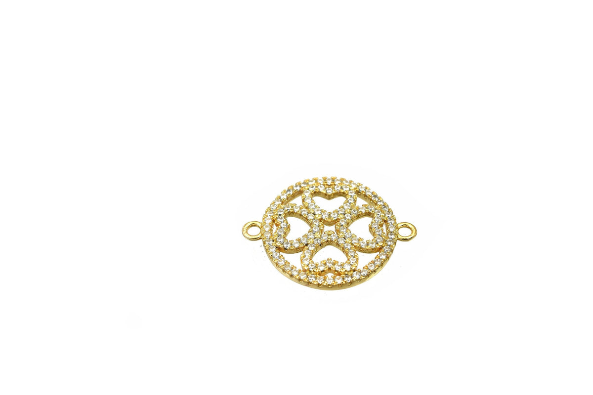 Flower Heart Rhinestone Connector 18K as Gold Filled* Size 25x24mm Micro Pave Beads Charm with Clear CZ Cubic Zirconia GFM...