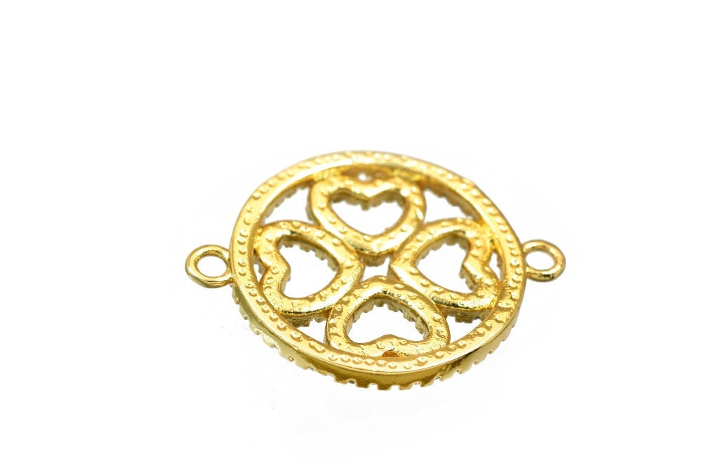 Flower Heart Rhinestone Connector 18K as Gold Filled* Size 25x24mm Micro Pave Beads Charm with Clear CZ Cubic Zirconia GFM...