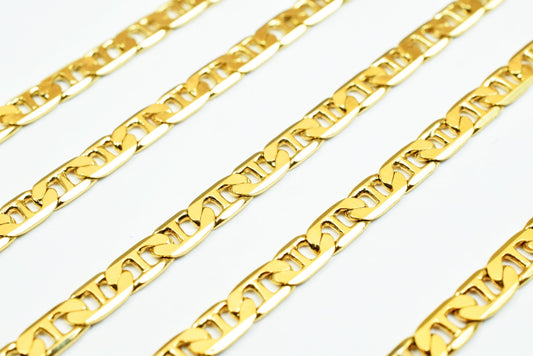 3mm Gold Plated Chain: Electroplated Tarnish Free Flat Design - 18KGF Copper, Jewelry Craft Supplies, DIY Necklace Material