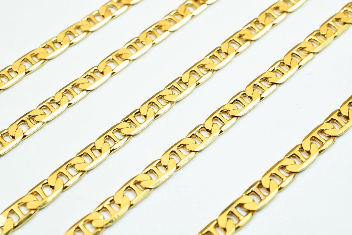 3mm Gold Plated Chain: Electroplated Tarnish Free Flat Design - 18KGF Copper, Jewelry Craft Supplies, DIY Necklace Material