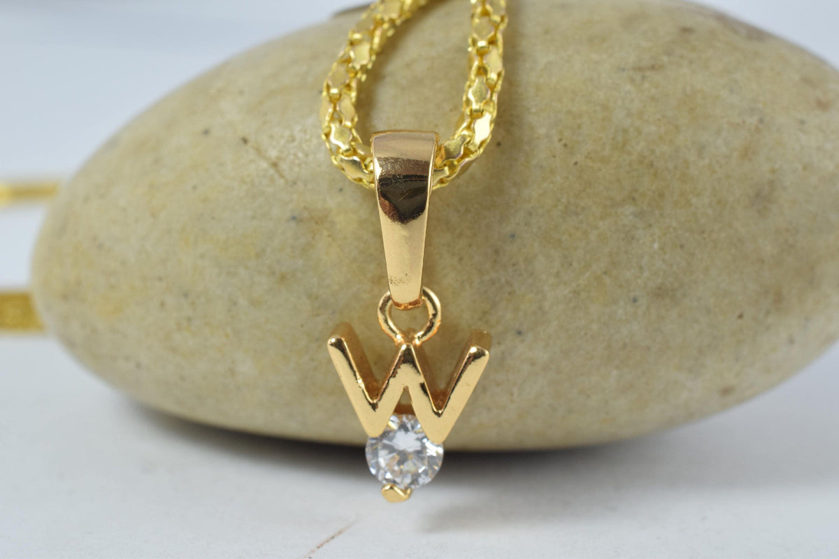 12x8mm 18KT as Gold Filled* Single Initial "W" Pendant,Custom Initial,Gold Initial Necklace,Tiny Initial Necklace, Cubic Z...