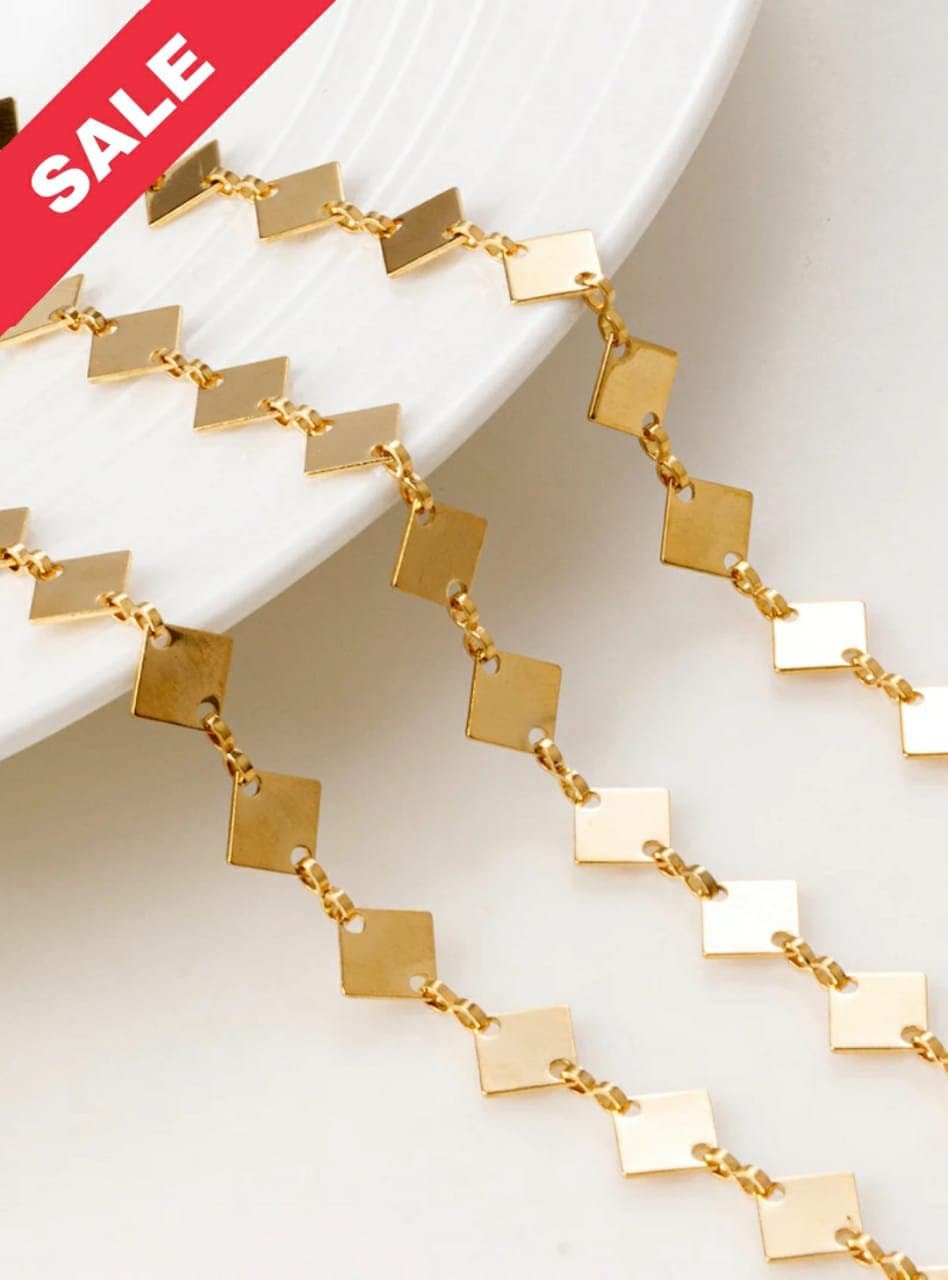 9mmx6mm Gold Plated Chain Fancy Cable Chain/Diamond Link Chain 18K Gold plated Chain Sold by Foot For Jewelry Making GFC09...