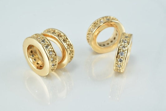 18k 11mm/12mm Roundel Gold Filled Look, EP Micro Pave Beads with Clear CZ Cubic Zirconia  GFM72 11/GFM73 12 jewelry making...