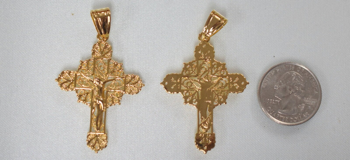 18Kt as Gold Filled* Religious Cross Filigree Pendant With Jesus For Rosary Baby Christening Baptism Gift  Jewelry Making...