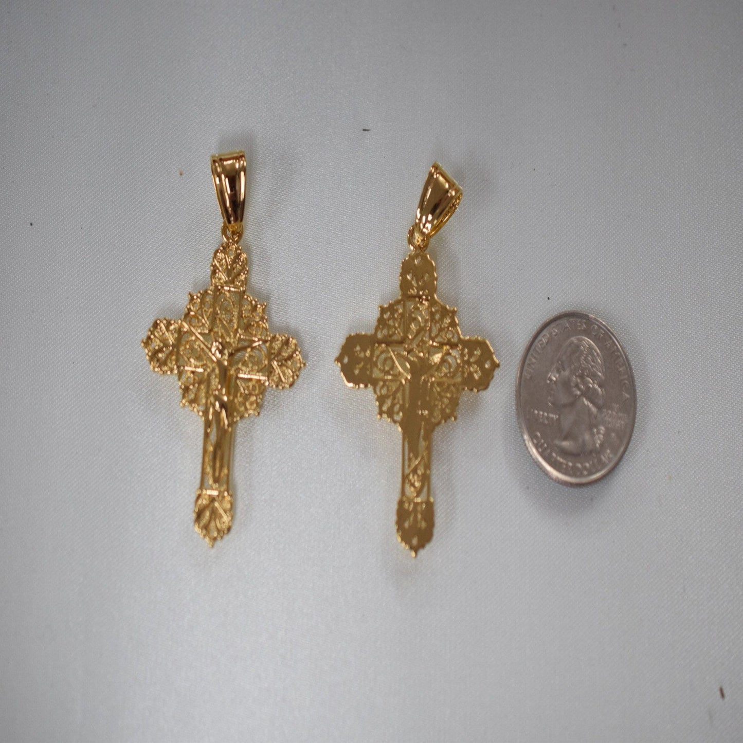 18Kt as Gold Filled* Religious Cross Filigree Pendant With Jesus For Rosary Baby Christening Baptism Gift  Jewelry Making...