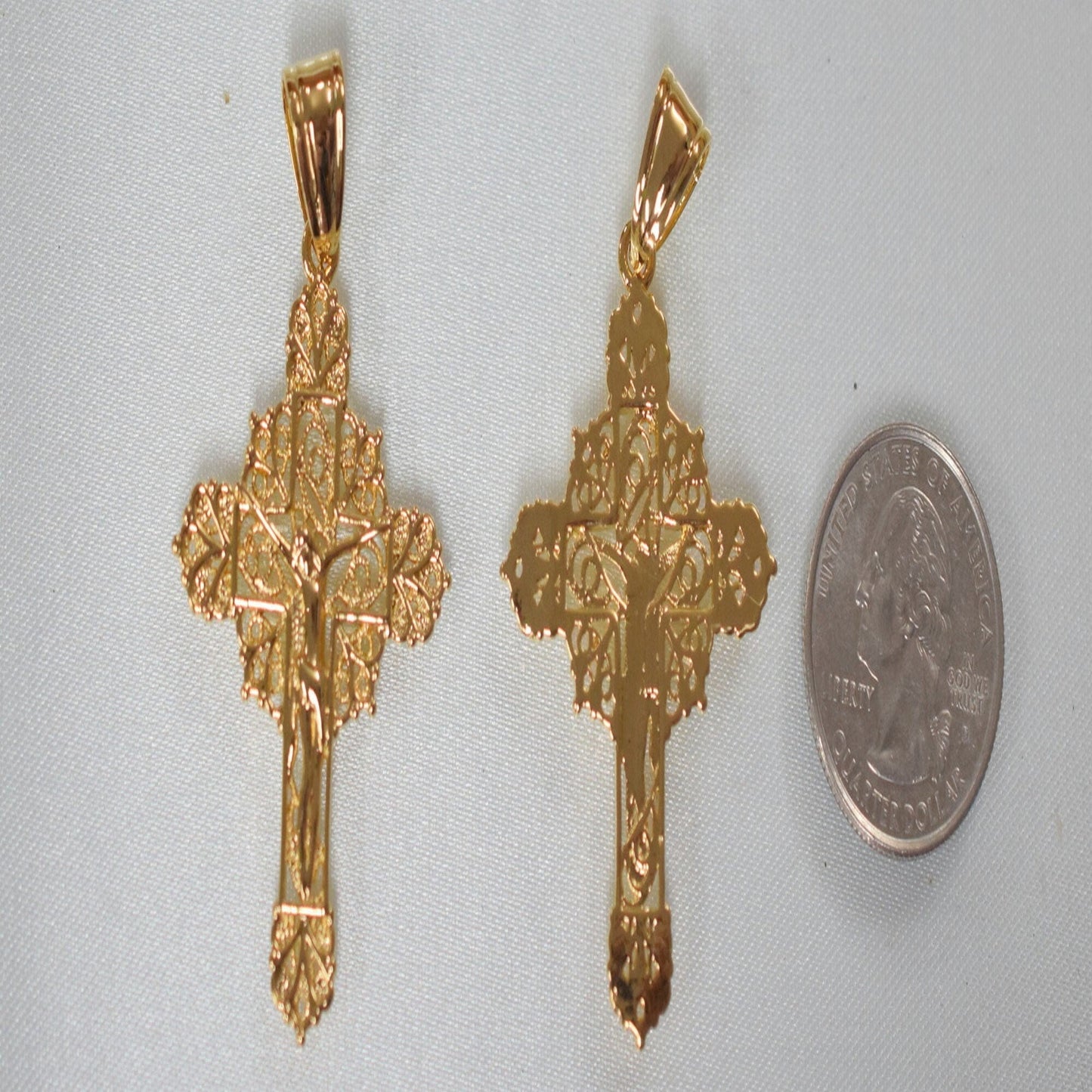 18Kt as Gold Filled* Religious Cross Filigree Pendant With Jesus For Rosary Baby Christening Baptism Gift  Jewelry Making...