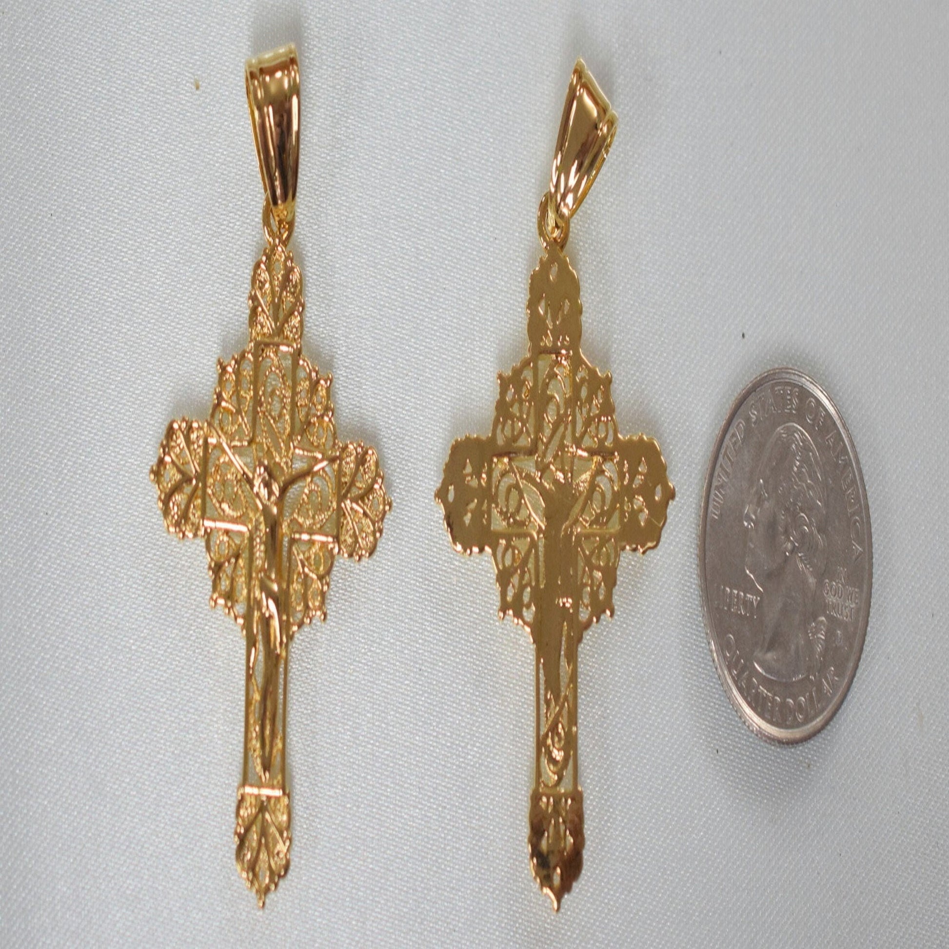 18Kt as Gold Filled* Religious Cross Filigree Pendant With Jesus For Rosary Baby Christening Baptism Gift  Jewelry Making...