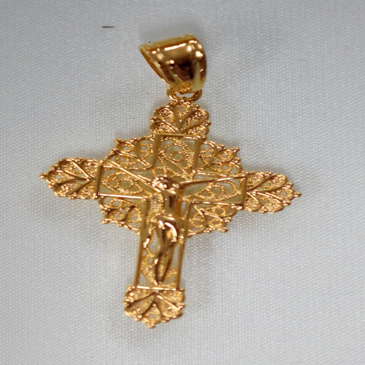18Kt as Gold Filled* Religious Cross Filigree Pendant With Jesus For Rosary Baby Christening Baptism Gift  Jewelry Making...