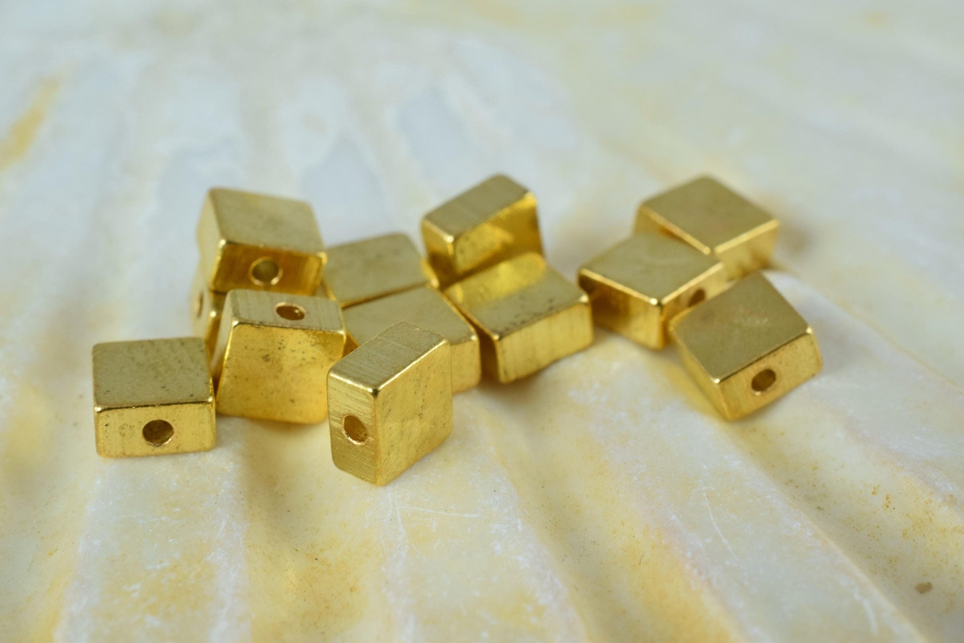 6mm Square Gold/Silver Minimal Beads, 12PCs, 1mm Hole Smooth Beads for Jewelry Making,square cube beads ,Gold Square Metal...