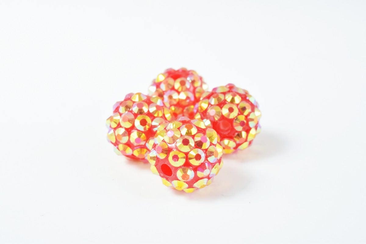 14mm Rhinestone Resin Beads, Shamballa, Round Ball Beads, for Macrame Bracelet, Basketball wives Earring 6 Colors set of 1...