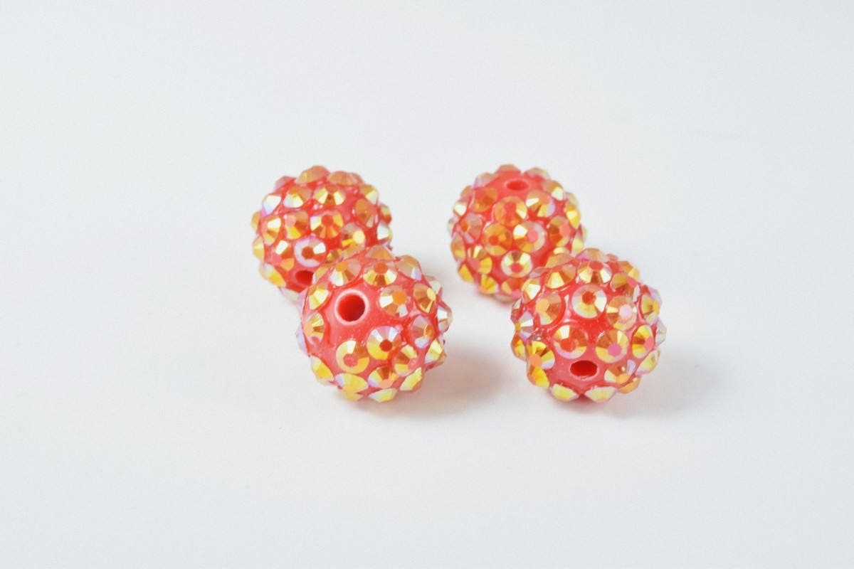 14mm Rhinestone Resin Beads, Shamballa, Round Ball Beads, for Macrame Bracelet, Basketball wives Earring 6 Colors set of 1...