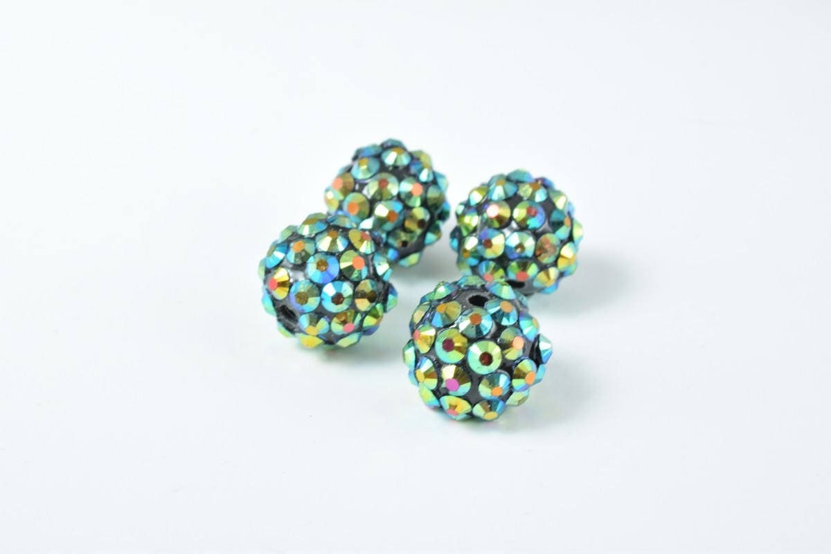 14mm Rhinestone Resin Beads, Shamballa, Round Ball Beads, for Macrame Bracelet, Basketball wives Earring 6 Colors set of 1...