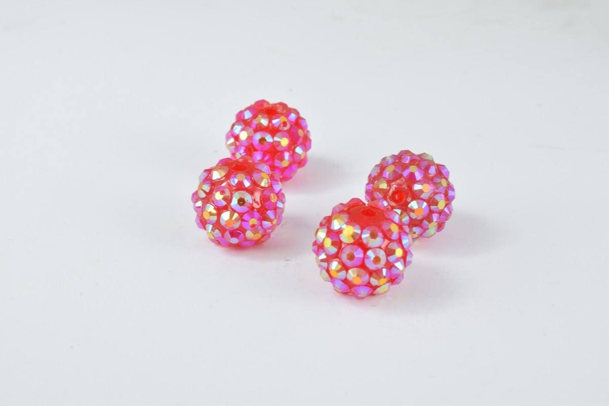 14mm Rhinestone Resin Beads, Shamballa, Round Ball Beads, for Macrame Bracelet, Basketball wives Earring 6 Colors set of 1...