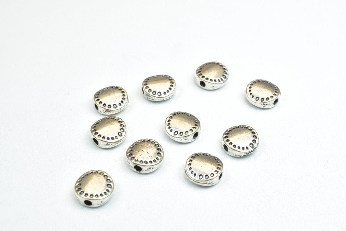 Alloy Charm Beads Round Diamond Cut Spacers: 8mm Hole Size, Base Metal Alloy - Connector Beads for Bracelets, DIY Jewelry Components