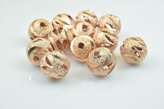 100 PCs Rose Gold Plated Carved Round Beads 6mm/8mm/10mm Diamond Cut For Jewelry Making jewelry making supplies