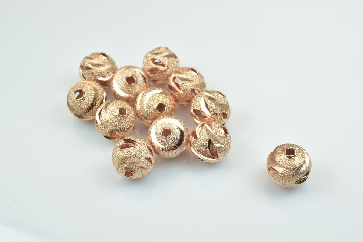 100 PCs Rose Gold Plated Carved Round Beads 6mm/8mm/10mm Diamond Cut For Jewelry Making jewelry making supplies - detail i...