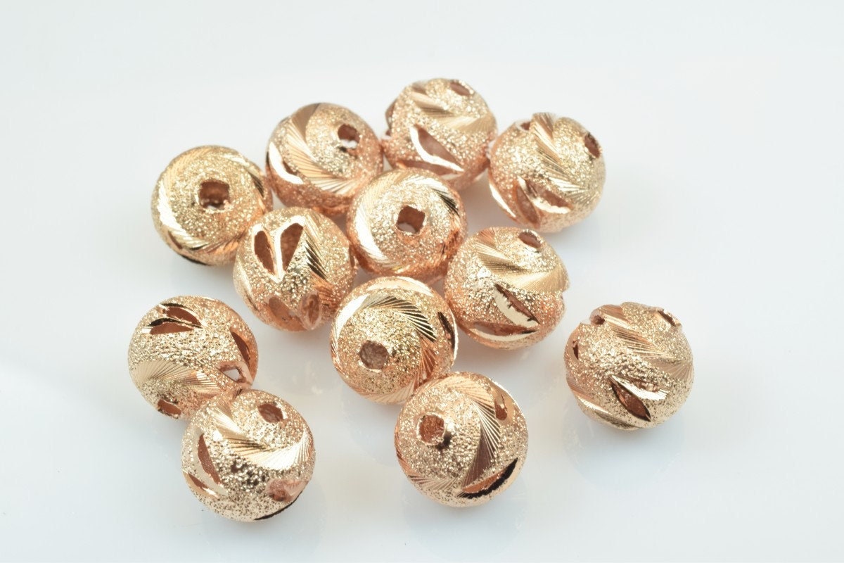 100 PCs Rose Gold Plated Carved Round Beads 6mm/8mm/10mm Diamond Cut For Jewelry Making jewelry making supplies - detail i...