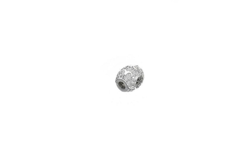 Oval Micro Pave Rhodium Plated Bead With Cubic Zirconia jewelry making supplies - detail image 4
