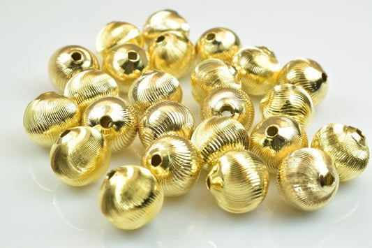 100 PCs Gold Plated Carved Round Beads 10mm Diamond Cut jewelry making supplies