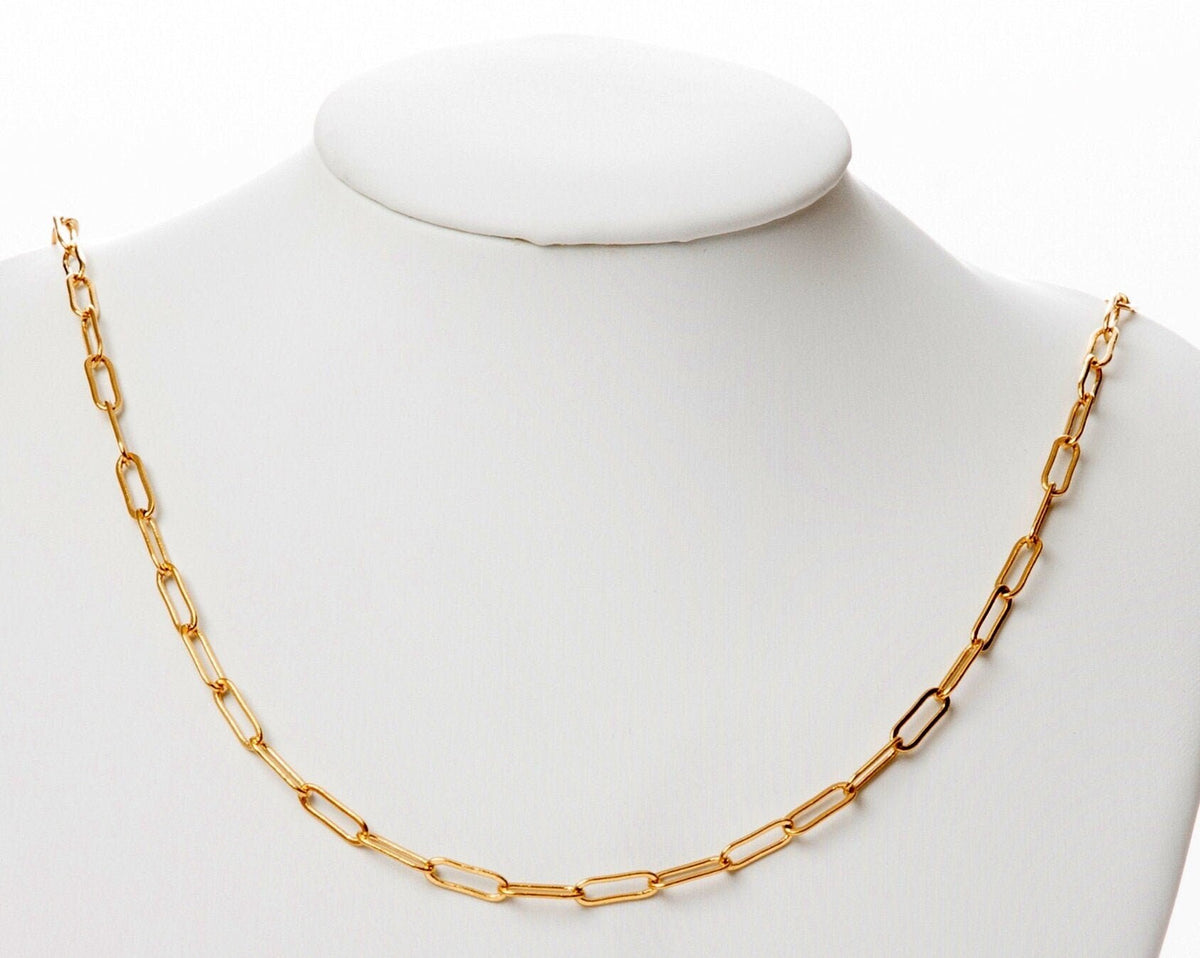 Paper Clip Chain Cable Link: Electroplated Gold Finish, 2mm & 3mm Sizes | 18K Gold Copper, Skin-Friendly, Jewelry Crafting