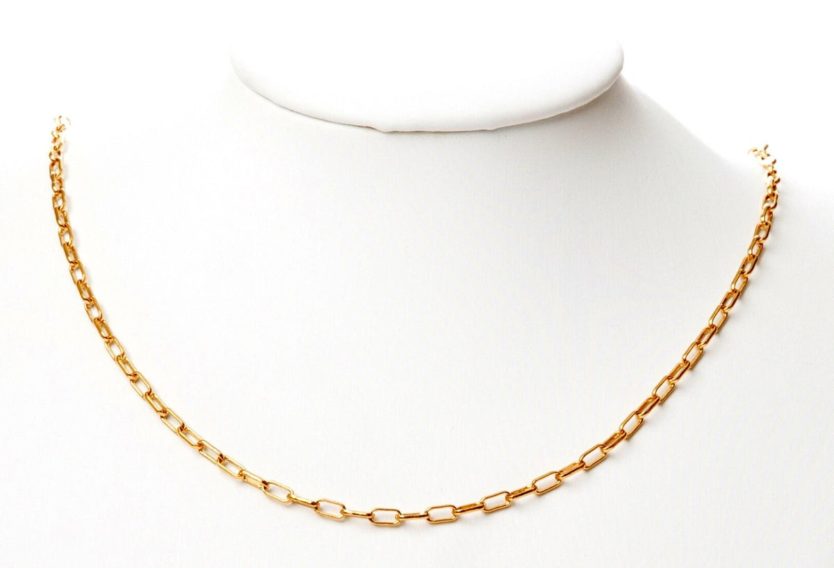 Paper Clip Chain Cable Link: Electroplated Gold Finish, 2mm & 3mm Sizes | 18K Gold Copper, Skin-Friendly, Jewelry Crafting